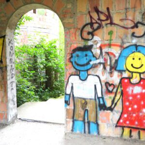 Graffiti na zamku w Łapalicach